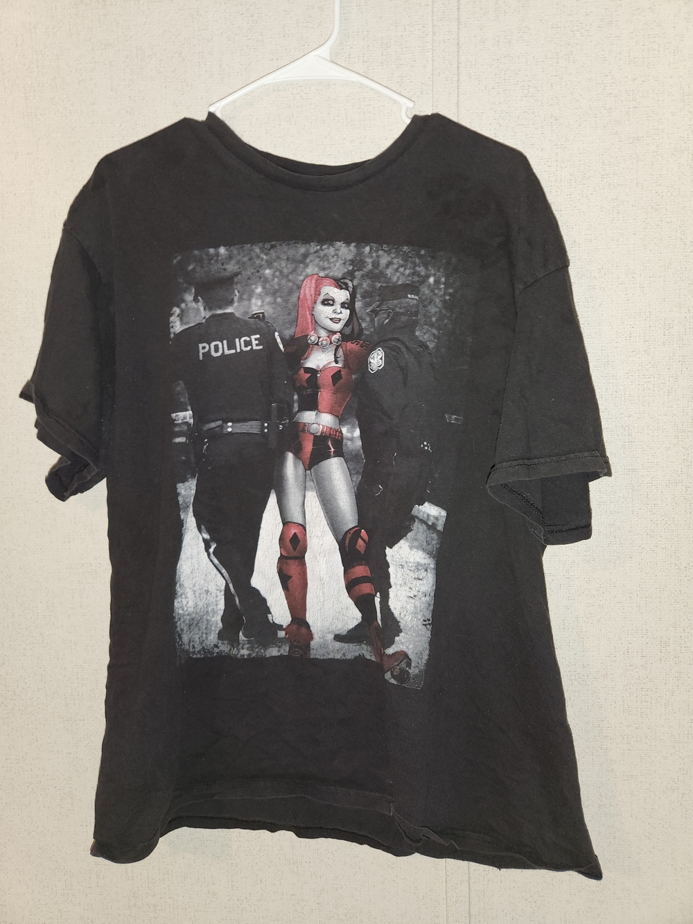 Batman Black Tee with Red & Pink Harley Quinn Graphic